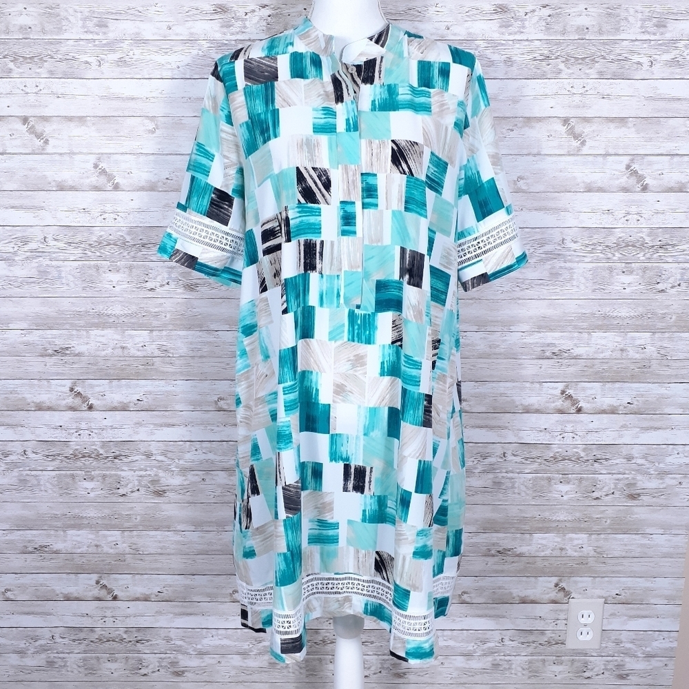 Alfani Shift Dress Sz 14 Green Tiles Lace Detail 948 - Picture 1 of 6
